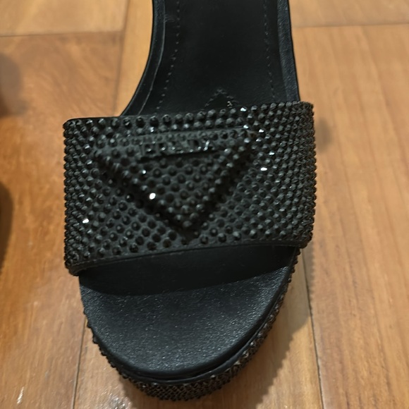 PRADA Platform Black Satin & Crystals Heels 37 - Picture 5 of 8